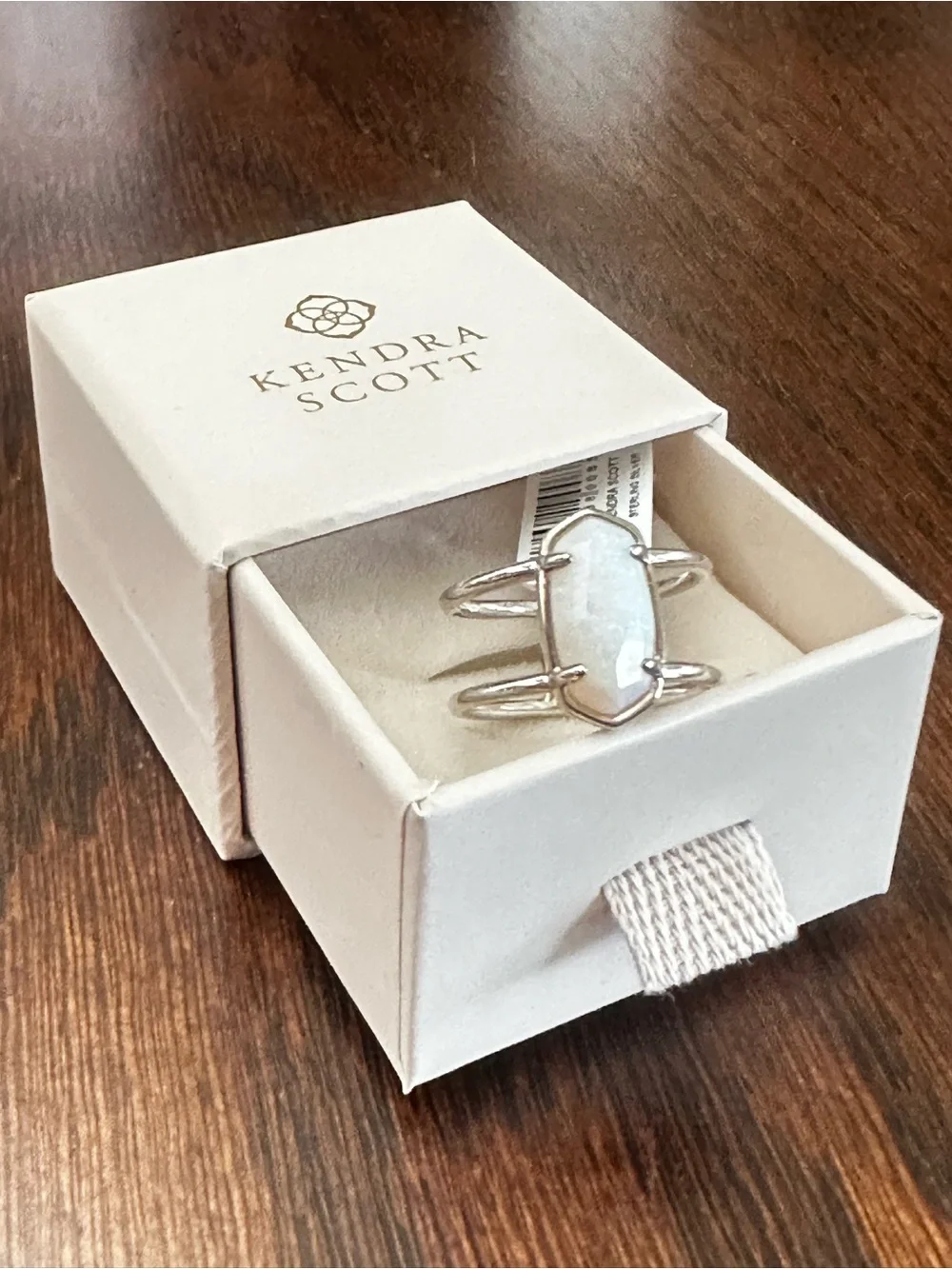 Kendra Scott Elyse Sterling Silver Double Band Ring in White Sterling Opal sz8